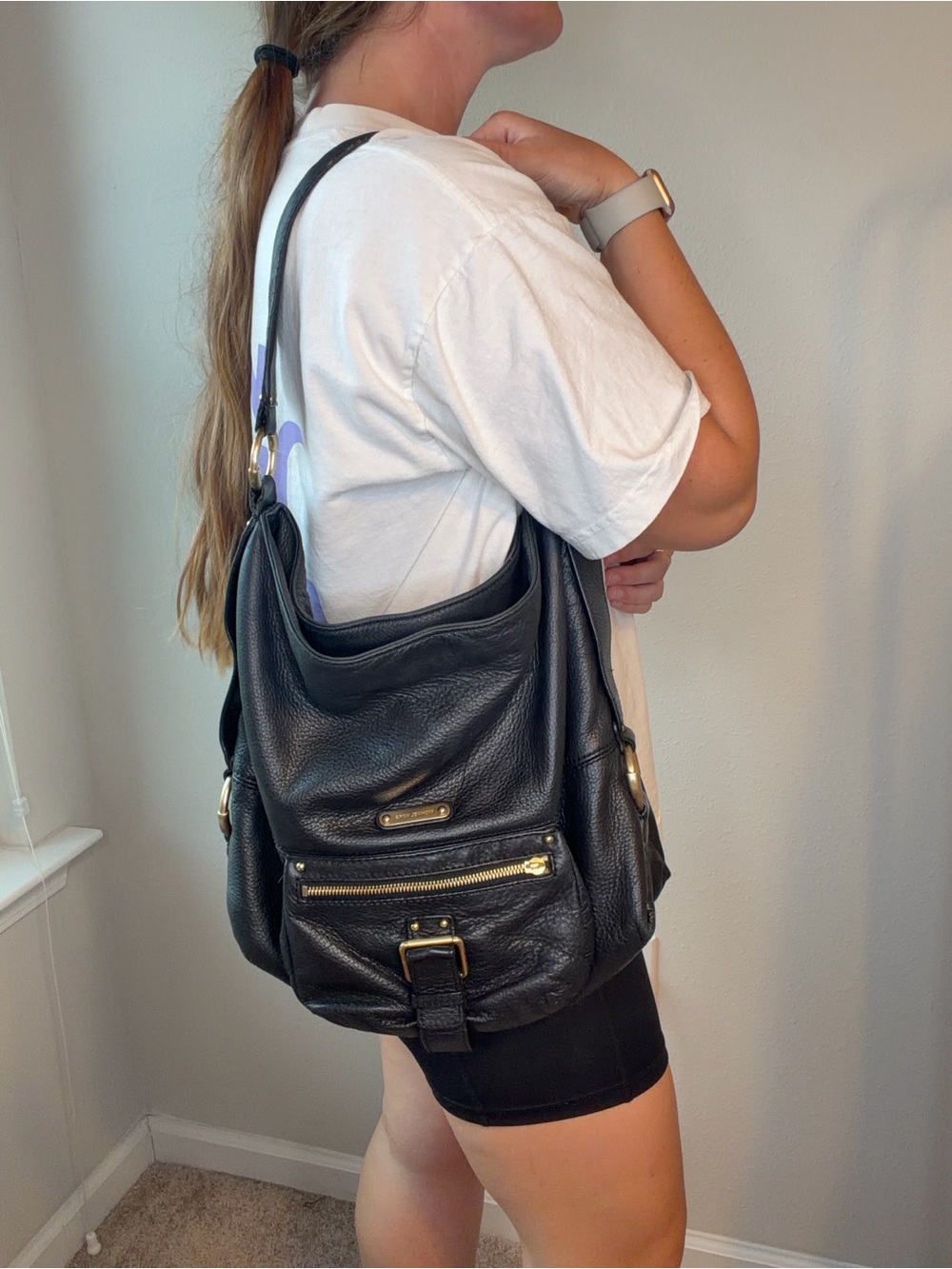 Black Michael Kors Pebbled Leather Hobo Shoulder Bag Purse